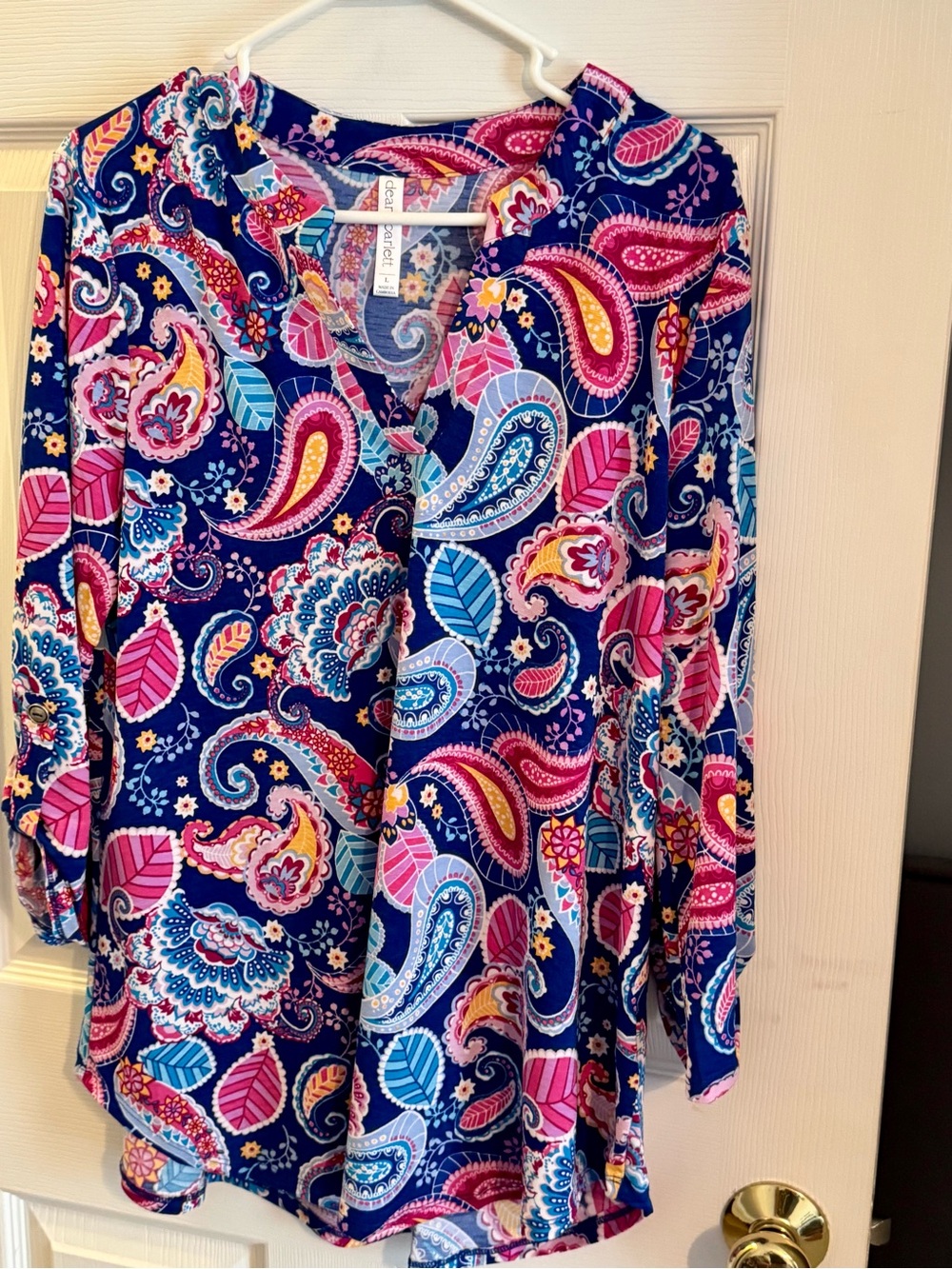 Colorful Paisley Top- Navy, Pink & Light Blue